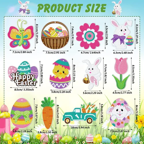 Miniatura 3 de Ferraycle Kit de pintura de diamante de Pascua de 12 piezas, kits de arte de diamantes 5D DIY con huevo de Pascua, conejo, zanahoria, adornos
