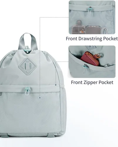 Miniatura 7 de WANDF Mochila con cordón para mujer, bolsa de gimnasio con correa para esterilla de yoga, resistente al agua, con bolsillo de malla, Gris