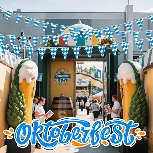 Miniatura 6 de Bandera de cuadros bávaros de Oktoberfest de 118 pies, banderín bávaro grande para Oktoberfests alemanes para decoración de fiestas temáticas