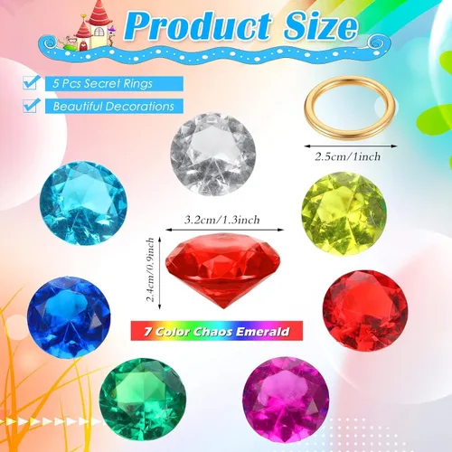 Miniatura 2 de Juego de 25 anillos redondos de oro con esmeraldas caos y diamantes acrílicos, joyería de aleación de Halloween, fiesta, caza, pastel, adorno
