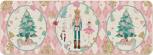 Miniatura 7 de Artoid Mode Felpudo Navideño de Cuadros Diamante Rosa Cascanueces, Decoración del Hogar de Invierno, Alfombrilla de Puerta de Bajo Perfil 17x29