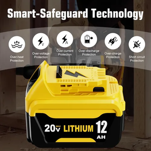 Miniatura 4 de 2Packs 12000mAh High Capacity DCB206 Replacement for Dewalt 20v Max Battery 12.0 Ah Lithium Compatible with Dewalt 20v Battery Compatible with 20v