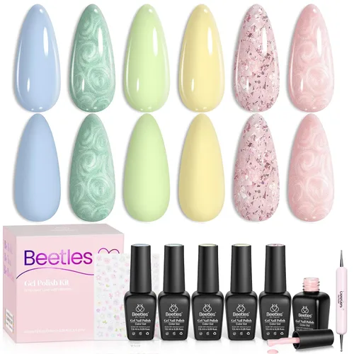 Miniatura 23 de Beetles - Juego Carnival Evergreen de 6 esmaltes de uñas de gel con purpurina, kit de 6 piezas con lámpara de remojo, aguacate, diseño de arte