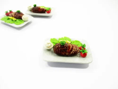 Miniatura 5 de Casa de muñecas Miniaturas Comida Glaseado Jamón Filete Jamón Miel 1:6 Suministro 15846