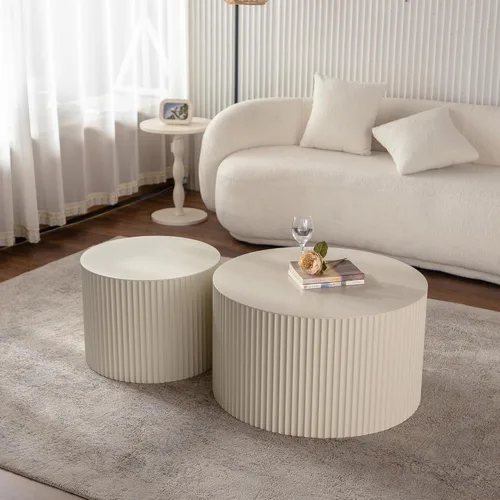Miniatura 20 de Moderna mesa auxiliar anidable, mesa auxiliar redonda de madera, juego de 2 para espacios pequeños, sala de estar, color negro