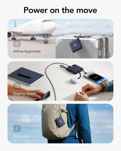 Miniatura 5 de VRURC Cargador portátil USB C para iPhone, banco de energía delgado de 10000 mAh con cables integrados, carga rápida de 22.5 W con pantalla LED