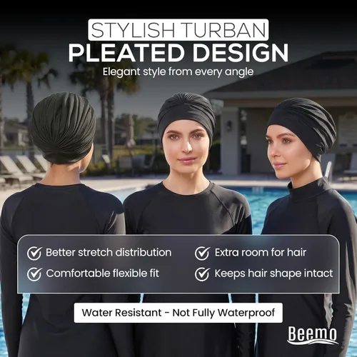 Miniatura 5 de BEEMO Gorros de natación para mujer, turbante de natación, de poliéster, con forro de látex, plisado para mujer Púrpura