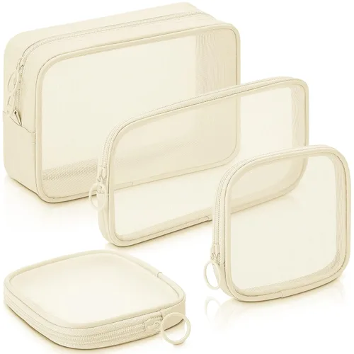 Weewooday 4 piezas Bolsa de maquillaje de malla Bolsa de cosméticos de malla Bolsa de viaje para artículos de tocador con cremallera Mini bolsa de