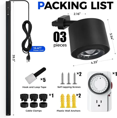 Miniatura 9 de Barrina TR40c - Luz de cultivo de pista para cultivo en interiores, 3 x 40 W, ángulo de haz ajustable de 15 ° a 60°, lámpara de cultivo de espectro