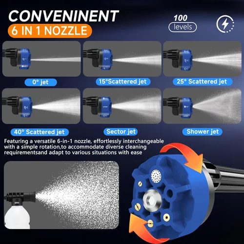 Miniatura 2 de Lavadora a Presión Inalámbrica Alimentada por Batería, Lavadora de Energía de 1200 PSI Portátil Sin Escobillas con Boquilla 6 en 1, Manguera de 5m