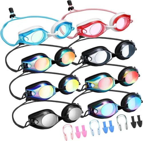 Miniatura 10 de Konohan Paquete de 8 gafas de natación sin fugas para adultos, protección UV, gafas de piscina con clip para la nariz