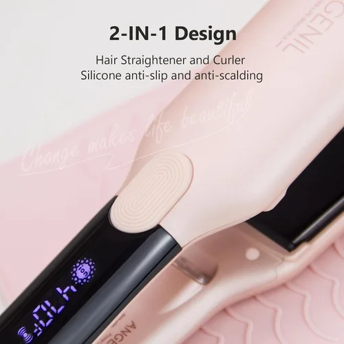 Miniatura 3 de ANGENIL Plancha Alisadora de Cabello Redonda Rosa Pro de Doble Voltaje, Plancha Plana de Titanio Alisadora y Rizadora de Cabello 2 en 1