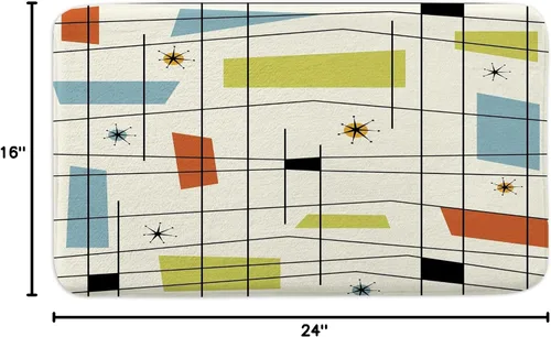 Miniatura 2 de Alfombra de baño de mediados de siglo, alfombra de baño estética abstracta geométrica de mediados de siglo, color verde azulado, retro, cuadrícula