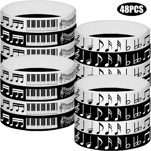 Miniatura 2 de 48 pulseras de goma con notas de piano, pulseras de silicona, suministros de fiesta, notas de piano, decoraciones de fiesta temática de música