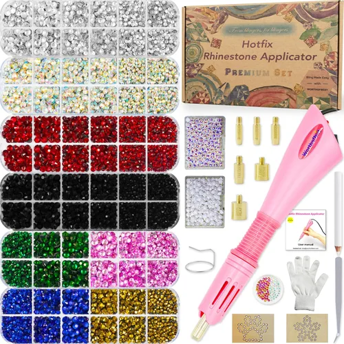 Miniatura 11 de Worthofbest Hot Fix - Kit de herramientas aplicadoras de diamantes de imitación, 3400 piezas de diamantes de imitación de vidrio de 3/4/0.197 in
