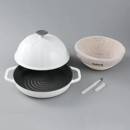 Miniatura 8 de HAWOK Horno de pan de hierro fundido con tapa Cloche, diámetro 9.8 pulgadas/9.8 in, 1.5 cuartos de galón, bandeja para hornear de masa madre, Azul