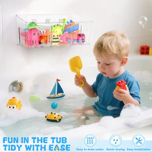 Miniatura 4 de Lysam Almacenamiento de juguetes de baño, 2 paquetes, soporte grande para juguetes de baño con 3 compartimentos, organizador de juguetes de bañera