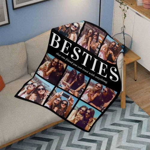 Miniatura 3 de Manta de Fotos Personalizada para Amigos BFF Navidad, Manta de Cama Personalizada con Collage de 9 Fotos para Mamá Papá Fotos Familiares Multi 02