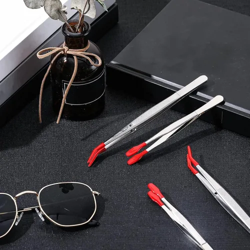 Miniatura 3 de Honoson 4 pinzas con punta de goma, pinzas de punta de silicona de PVC, pinzas planas y dobladas para laboratorio, joyería industrial, manualidades