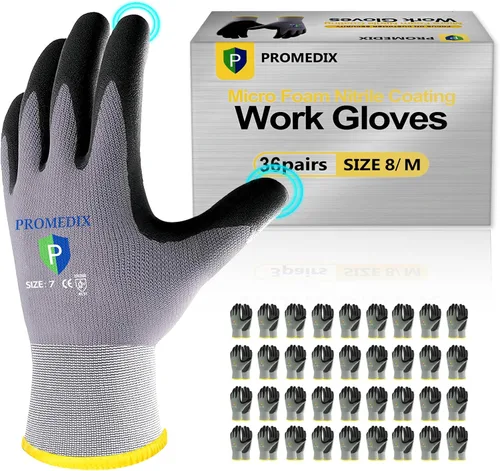 Miniatura 21 de PROMEDIX P Guantes de trabajo recubiertos de nitrilo,Guantes de trabajo de seguridad de microespuma para hombre,Guantes de nylon y spandex de punto