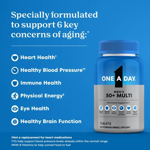 Miniatura 3 de One A Day Multivitaminas para hombres de más de 50 años, suplemento con A, C, D, E y zinc para la salud inmunológica*, calcio y más, 100 tabletas