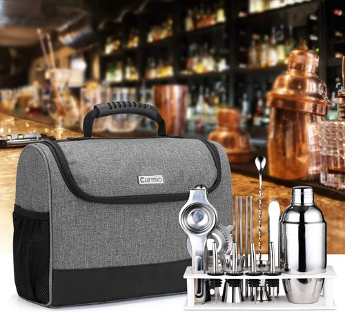 Miniatura 7 de CURMIO Bolsa de kit de barman, bolsa de transporte portátil de viaje con asa de goma para juego de herramientas de bar, para interiores y exteriores