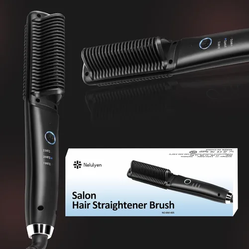 Miniatura 5 de Cepillo alisador iónico para cabello lacio o rizado, peinado suave, ligero peine caliente revestimiento de cerámica de doble voltaje, herramientas