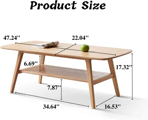 Miniatura 2 de Mesa de centro moderna de mediados de siglo: mesa de centro 100% de madera maciza, diseño de almacenamiento de 2 niveles, mesas de centro pequeñas