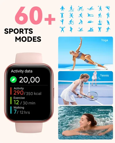 Miniatura 4 de Relojes inteligentes para mujer, reloj de fitness con pantalla táctil de 1.8 pulgadas con frecuencia cardíaca, podómetro, reloj inteligente