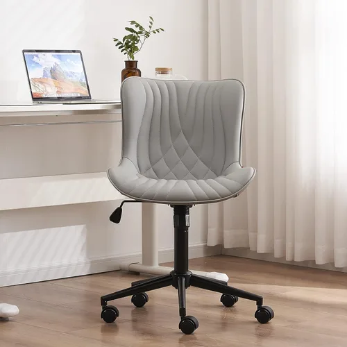 Miniatura 8 de YOUNIKE Silla de Oficina, Silla de Escritorio sin Brazos con Ruedas, Sillas Giratorias Ajustables Rodantes para Oficina en Casa Computadora y Gris