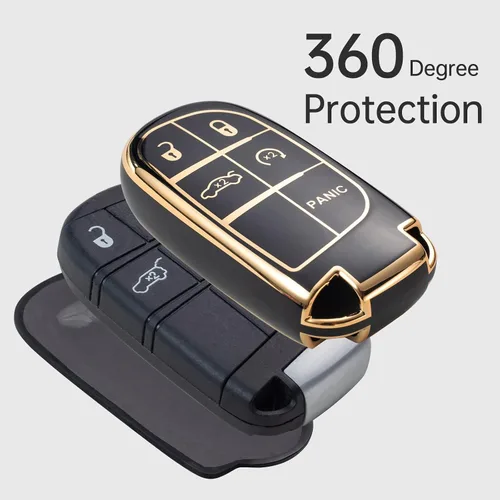 Miniatura 5 de Gematay Compatible con llavero de Jeep, funda para llave de automóvil para Grand Cherokee Renegade Wrangler, accesorios color negro