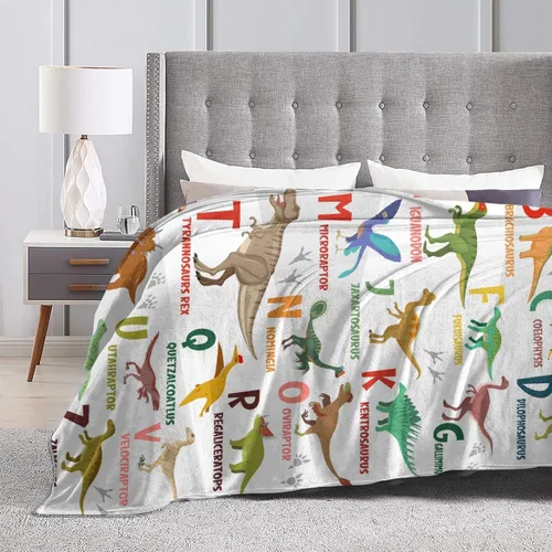 Miniatura 5 de Manta del alfabeto de dinosaurio, manta de dinosaurio para niños y niñas, franela suave y acogedora, ligera y cálida, 30 x 40 pulgadas para bebés
