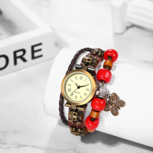 Miniatura 4 de JewelryWe Reloj de pulsera de cuero de moda para mujer, estilo clásico, bohemio, cuarzo, pulsera