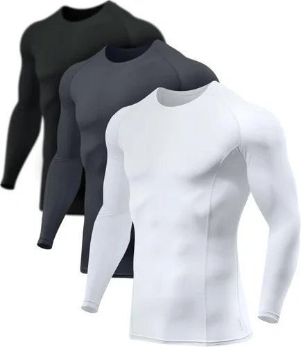 ATHLIO - Paquete de 1 o 3 camisetas de compresión de manga larga con FPU 50+ para hombre, camiseta de protección para deportes acuáticos y