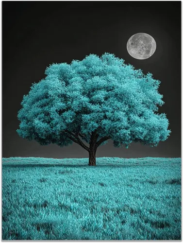 Miniatura 16 de VOCBAN Tree of Life Wall Art The Picture Artwork Canvas Prints Tree Pictures Poster Retro Artwork for Bedroom Living Room Home Decoration(blue blue