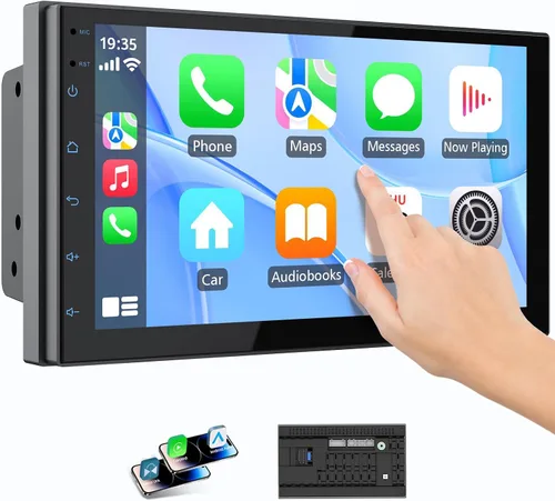 Miniatura 8 de Haudio Pantalla inalámbrica CarPlay doble DIN para automóvil, pantalla táctil HD de 7 pulgadas con Apple CarPlay, Android Auto, cámara de respaldo