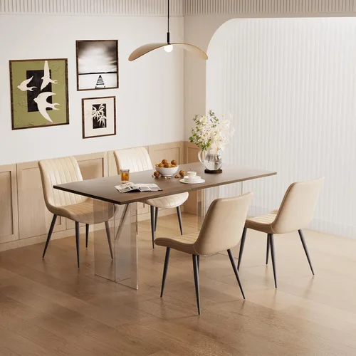 Miniatura 12 de Juego de 4 sillas de comedor tapizadas de piel sintética, modernas sillas de cocina y comedor con cómodos cojines y patas de metal negro, diseño