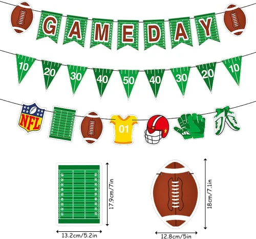 Miniatura 2 de 3 piezas de banderines con temática de rugby y fútbol americano, guirnalda para decoración de fiestas temáticas deportivas, suministros de decoración