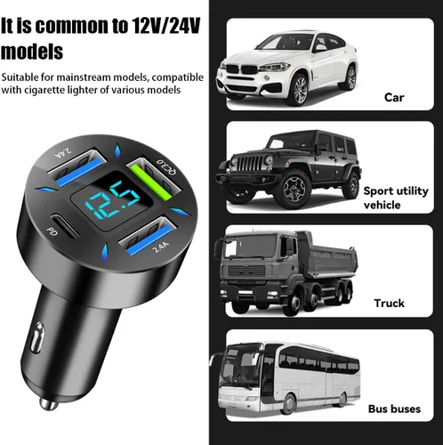 Miniatura 6 de Ankuee 4 Ports USB Car Charger, 66W Super Fast Charging with QC 3.0, PD 20W and USB 2.4A Charger Adapter, Quick Charge with LED Voltmeter, Auto 1pcs