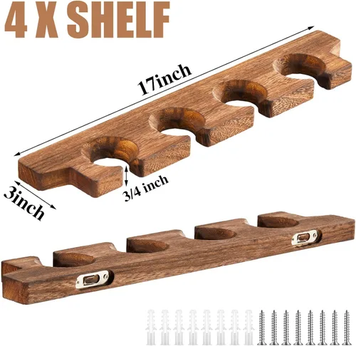 Miniatura 2 de Ripeng 4 piezas de estante de pared de madera para copas con soporte para champán, estante rústico para colgar copas de vino, estante flotante