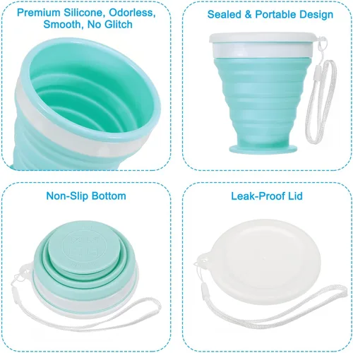 Miniatura 4 de PATIKIL Taza plegable, 6.8 fl oz de viaje, plegable, de silicona, portátil, para acampar, senderismo, al aire libre, azul