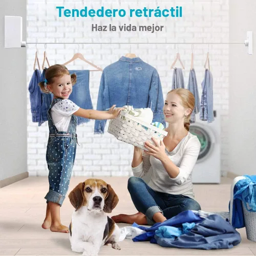 Miniatura 5 de Tendedero retráctil, línea de secado de ropa retráctil para interiores, líneas de ropa retráctiles dobles para colgar ropa al aire libre con alambre