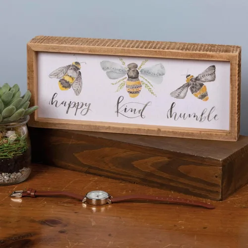 Miniatura 3 de Primitives by Kathy 101758 Letrero de caja de inserción, 10 pulgadas de largo x 4.25 pulgadas de alto x 1.75 pulgadas de ancho, abejas - feliz