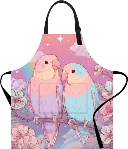 Miniatura 22 de Delantal divertido con bolsillo para mujeres y hombres, delantal de cocina ajustable para barbacoa y horneado con lindos animales y flores