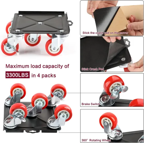 Miniatura 6 de Carretilla para Muebles de Servicio Pesado con 5 Ruedas, Capacidad de Carga de 4000 libras para Fácil Movimiento y Almacenamiento, Juego