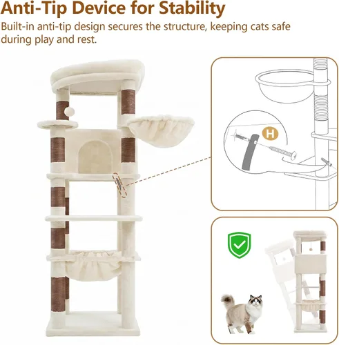 Miniatura 7 de Heybly Árbol para gatos, torre estable de esquina de 53.1 pulgadas para gatos grandes de interior, condominio para gatos bien estructurado
