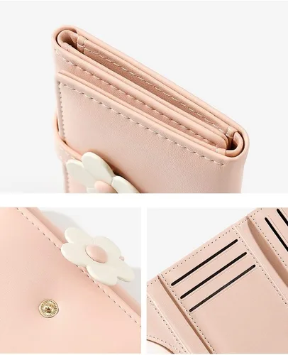 Miniatura 38 de MEISEE Billetera pequeña para niñas y mujeres, billetera de tres pliegues, bolsillo para efectivo, con estampado de flores, monedero con ventana