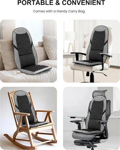 Miniatura 7 de COMFIER - Masajeador de espalda con calor, cojín de masaje para silla con 10 motores de vibración, soporte lumbar ajustable, masajeador de silla