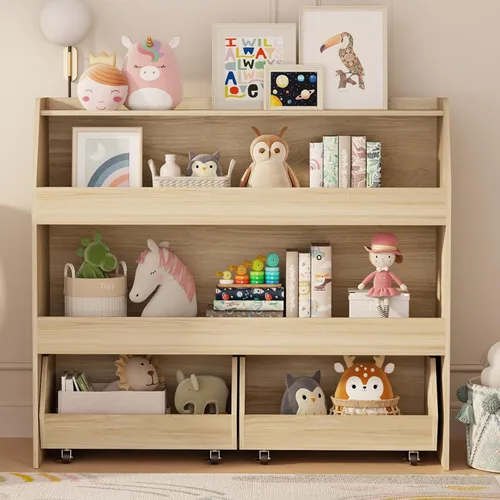 Miniatura 8 de COZPAW Organizador de almacenamiento de juguetes, estante Montessori de 3 niveles con contenedores móviles (blanco)