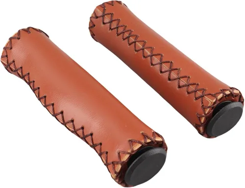Miniatura 10 de Puños de bicicleta marrones de cuero marrón para bicicleta, esponja de PU, 1 par cosido a mano Pu bicicleta manillar manillar agarres con enchufe